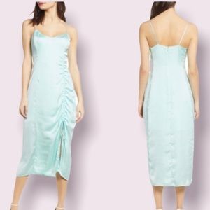 Leith Rushed Detail Satin Slipdress in Mint